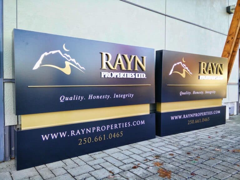 Custom outdoor sign for Rayn Properties Ltd. in Victoria.