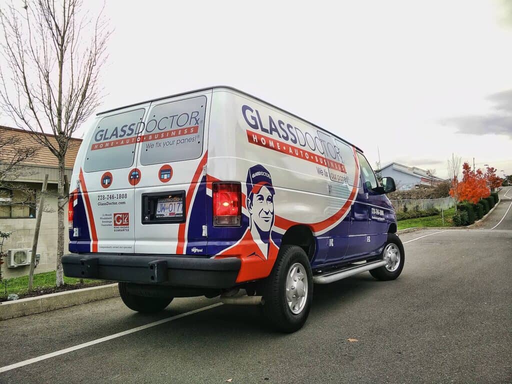 Custom vehicle wrap for Glass Doctor on a van in Victoria.