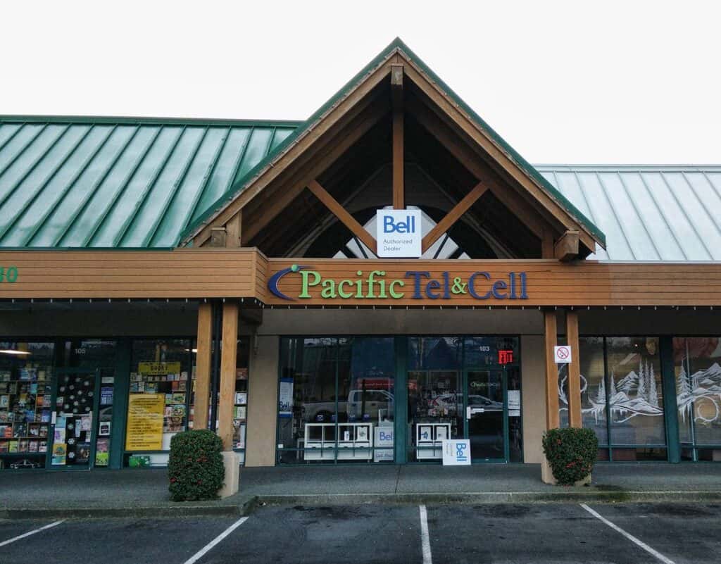 Pacific Tel & Cell storefront with signage and entrance.