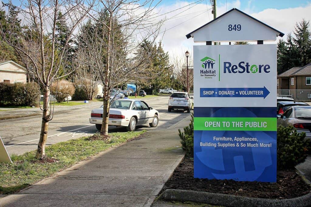 ReStore Habitat Sign for Community Donations and Public Access in Victoria.