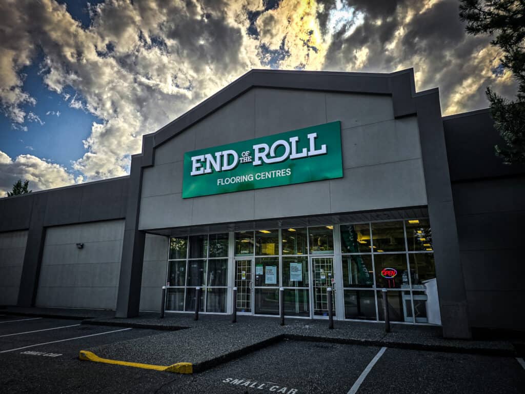 End of the Roll flooring centre storefront sign in Victoria, showcasing custom signage solutions.