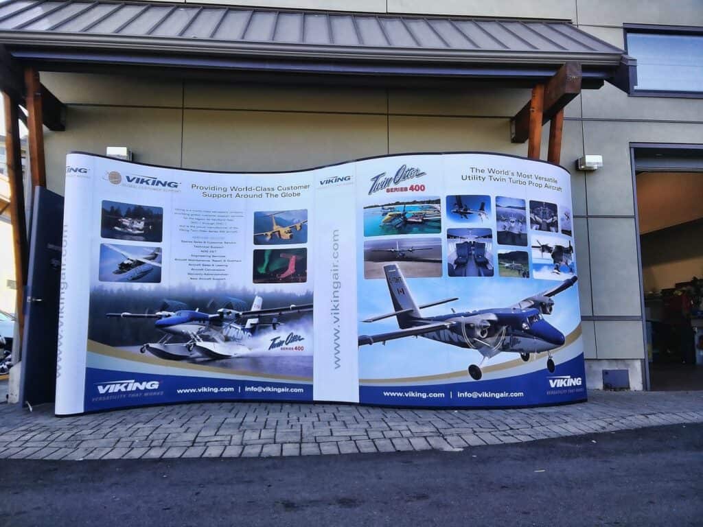 Viking aircraft display banner showcasing custom signs and vehicle wraps in Victoria.