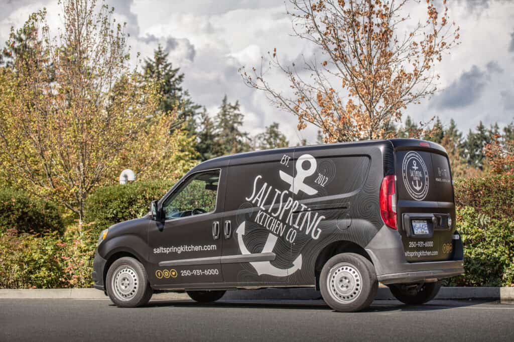 Custom branded delivery van for Salt Spring Kitchen in Victoria.